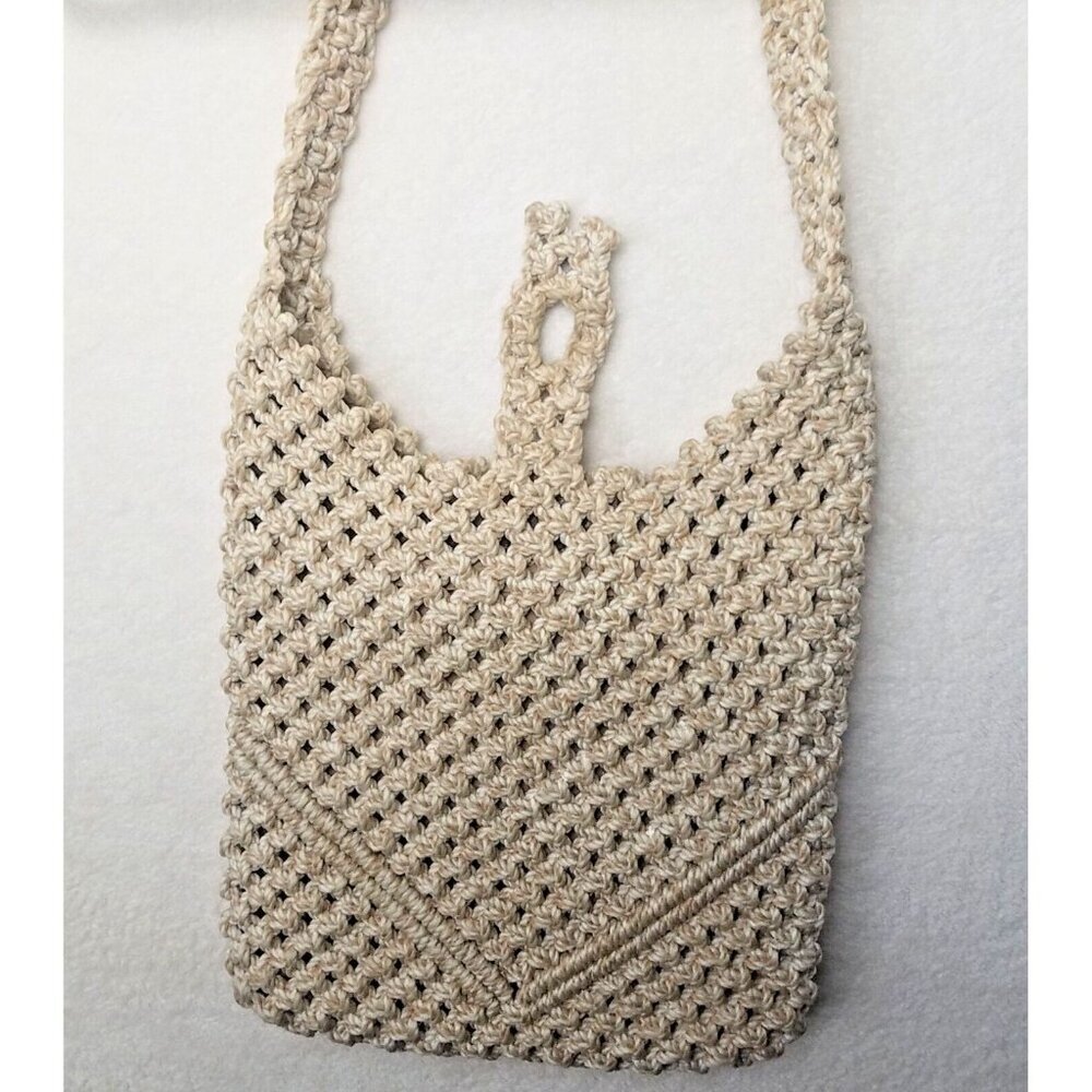 Purse Hobo shoulder Crochet Woven large macramé‎ knotted wood bead closure - Picture 3 of 8